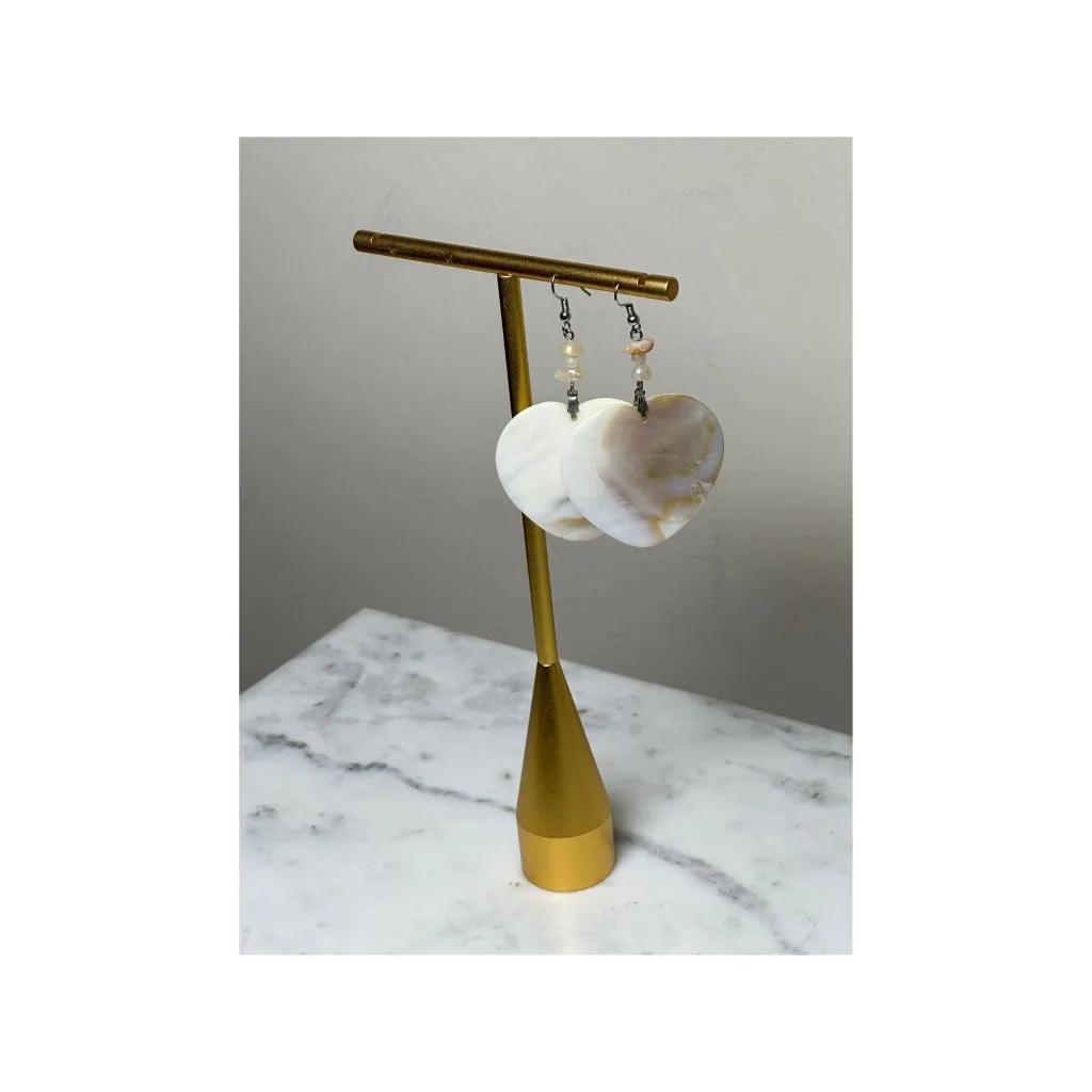 Mother Of Pearl Heart Shaped Dangle Earrings Slightly Heavy Iridescent Jewelry White - Image 4