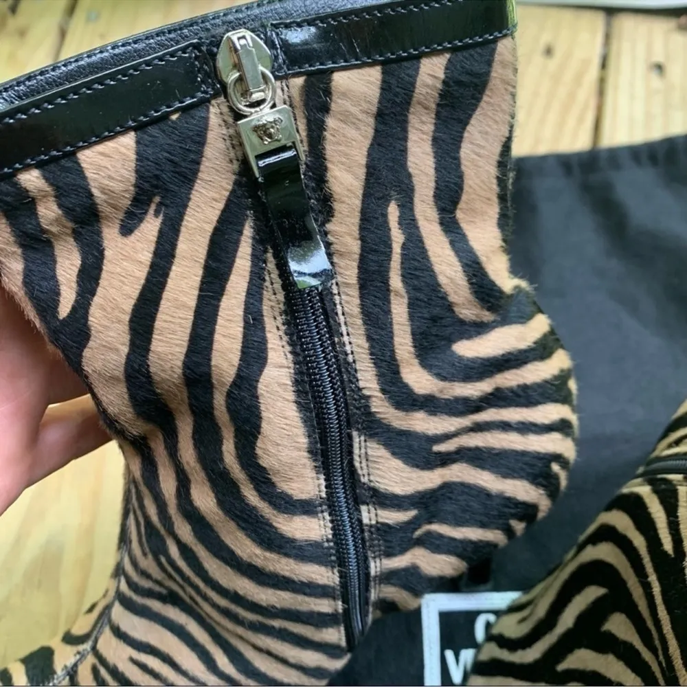 GIANNI VERSACE Iconic Y2K Zebra Ponyhair Stiletto Heel Ankle Boots EU 37 - Image 16
