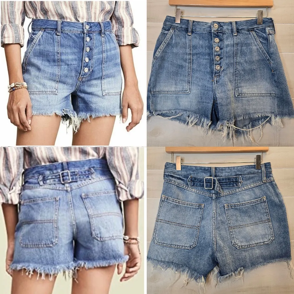 {26} Free People We The Free Jesse Carpenter Frayed Jean Shorts Blue - Image 2