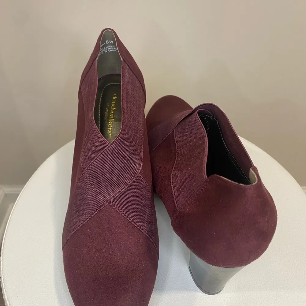 Cloudwalkers Burgundy Heeled Booties Women’s 8W Slip - Image 4