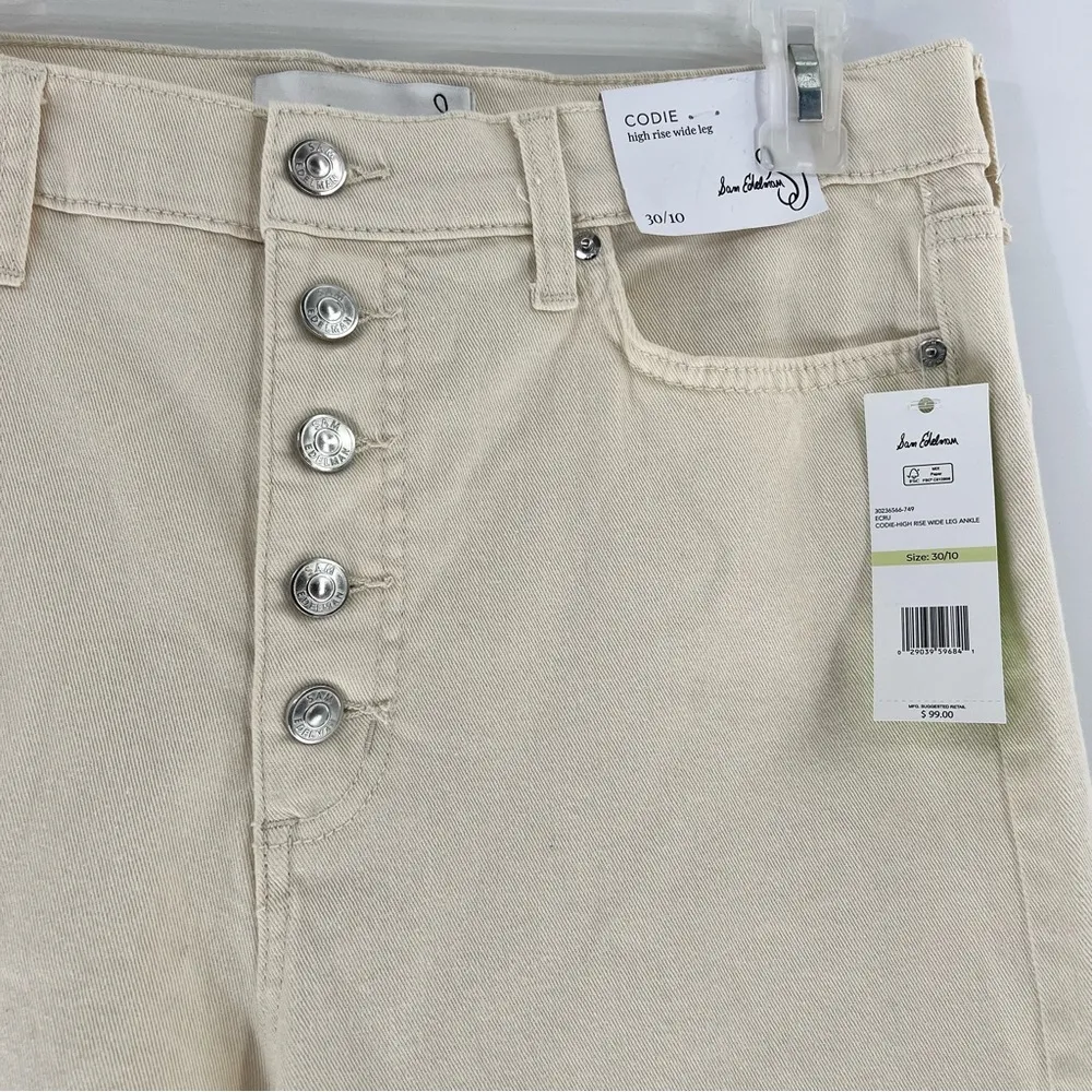 Sam Edelman Codie high rise wide leg jeans cream size 10 button fly NWT - Image 2