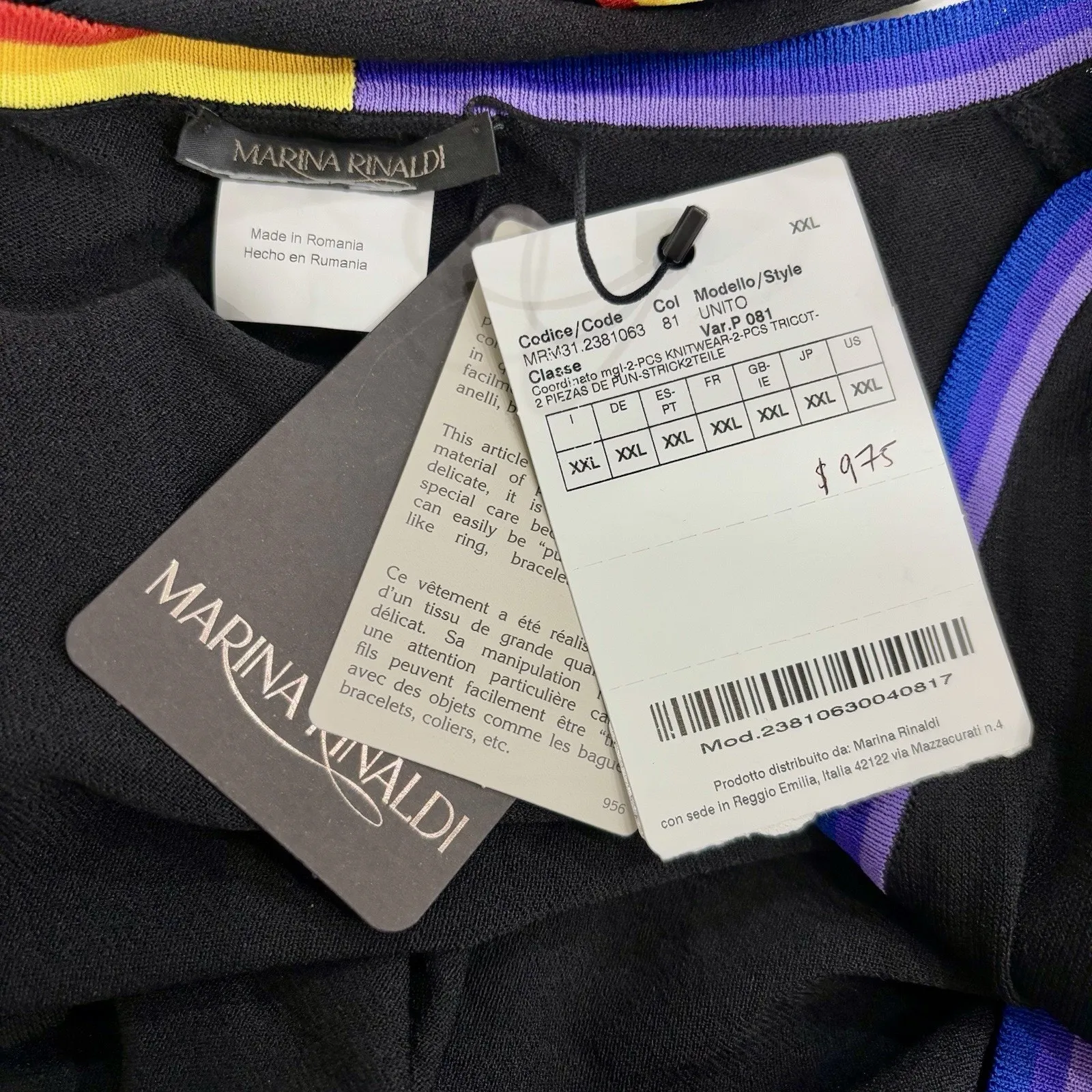 NWT Marina Rinaldi Size 2X Black Color Block Striped Sweater Set Max Mara $975 - Image 6