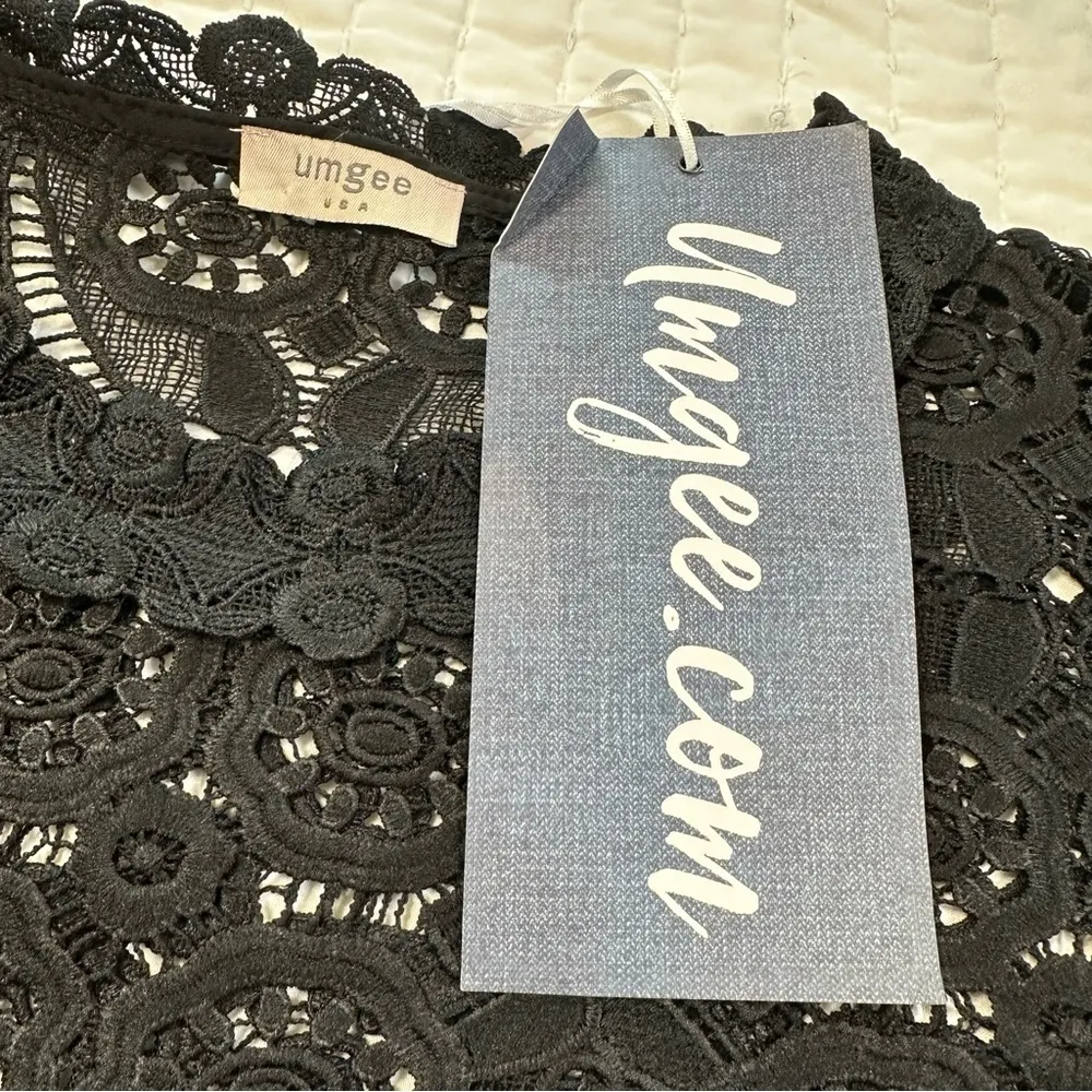 UMGEE Crochet Top Boho Hippie Black Size S-M Blouse Sheer Floral - Image 7