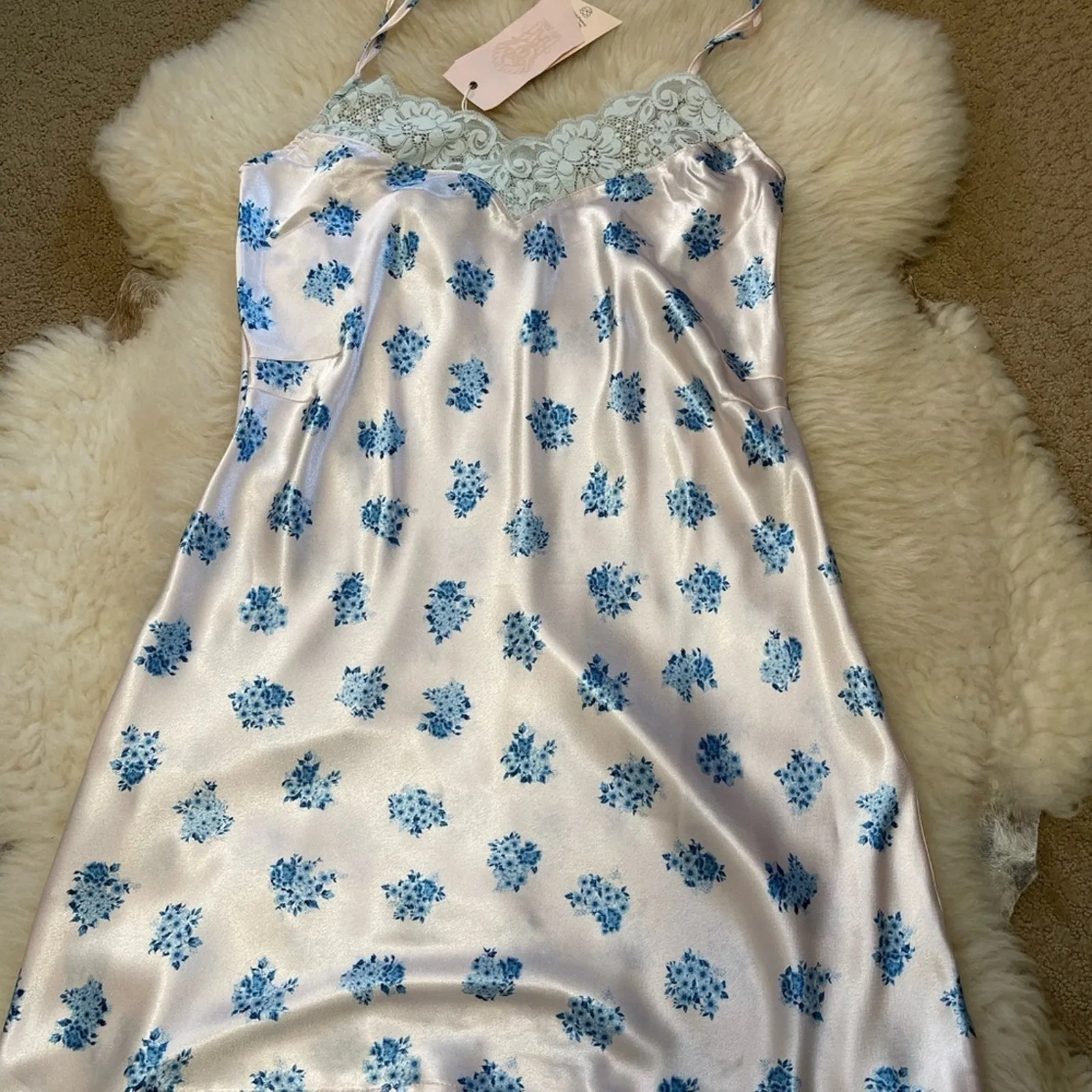 We are HAH Oversized Size XS NWT Let It Slip Dress Ditsy Floral French Blue - Image 9