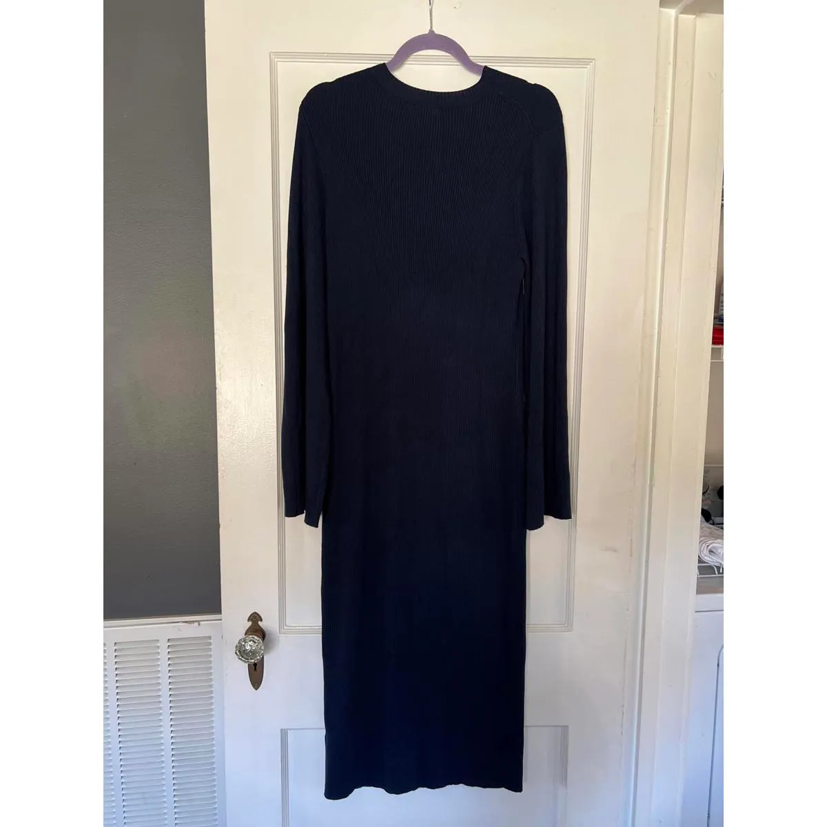 J.Crew Long Sleeve Ribbed Knit Dress in Navy, Size Large - Image 2
