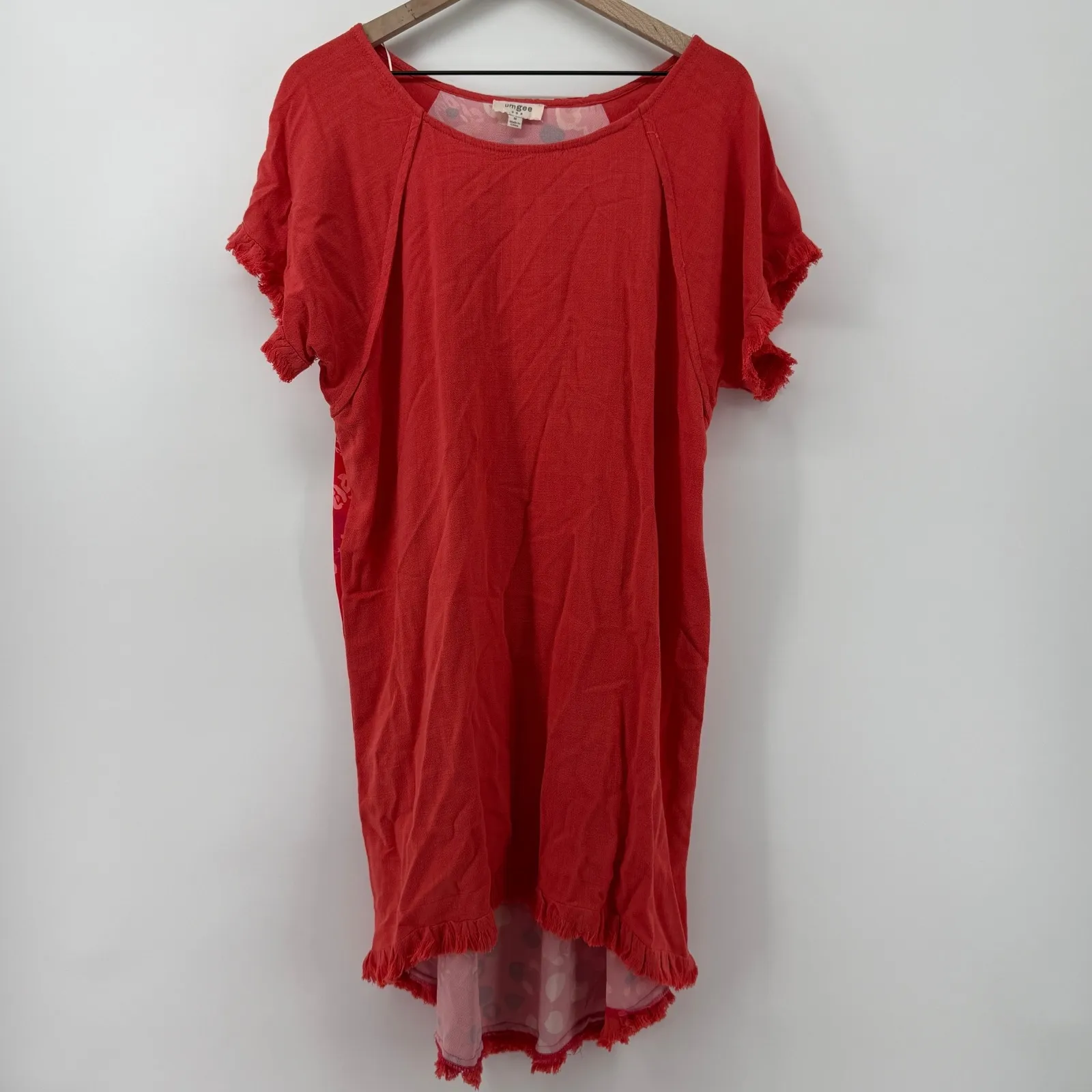 Umgee Linen Blend Short Sleeve Dress Coral Women M Floral Animal Print‎ Back - Image 3