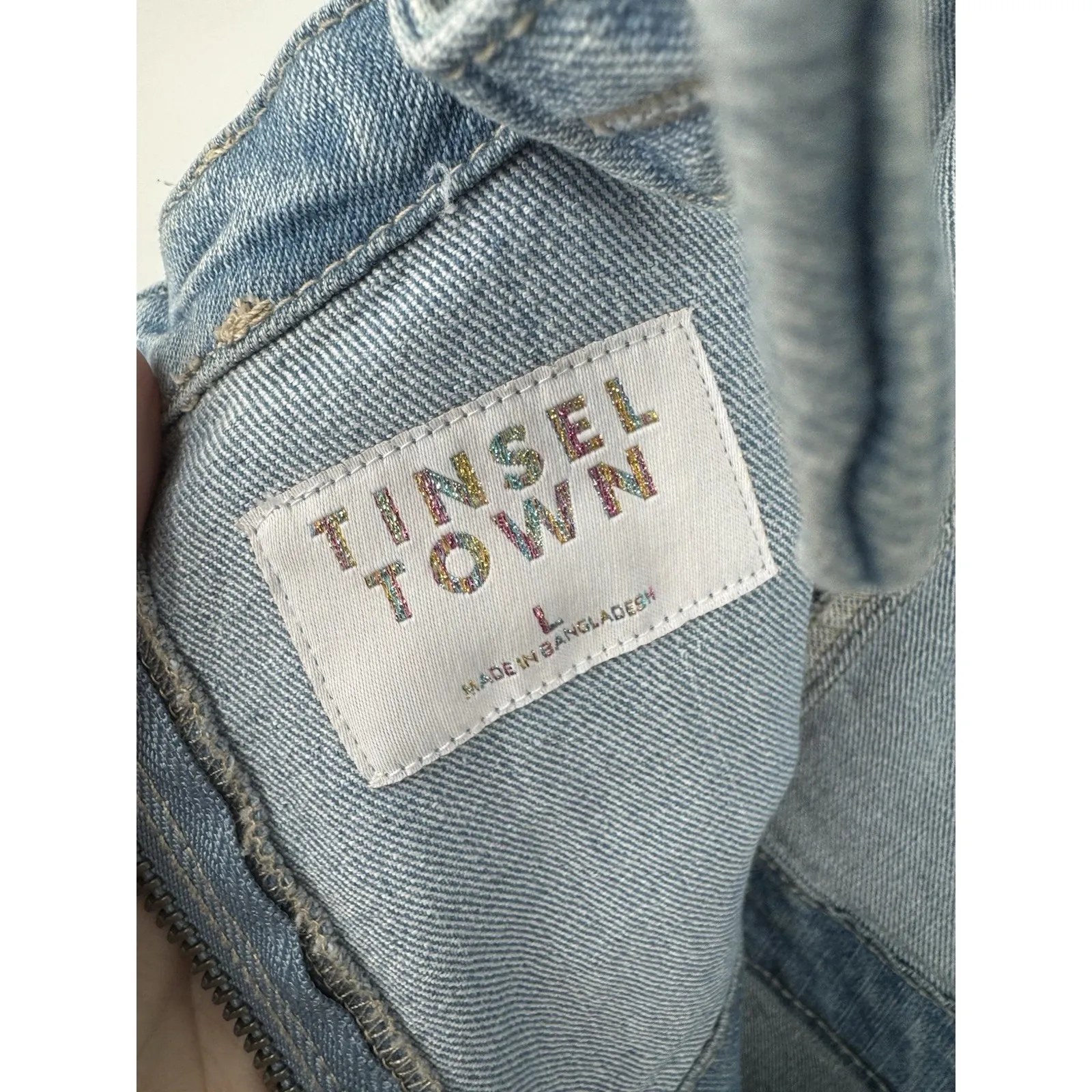 Tinseltown Belted Denim Jumpsuit Juniors Large Blue Preppy Grunge Skater Cargo - Image 4