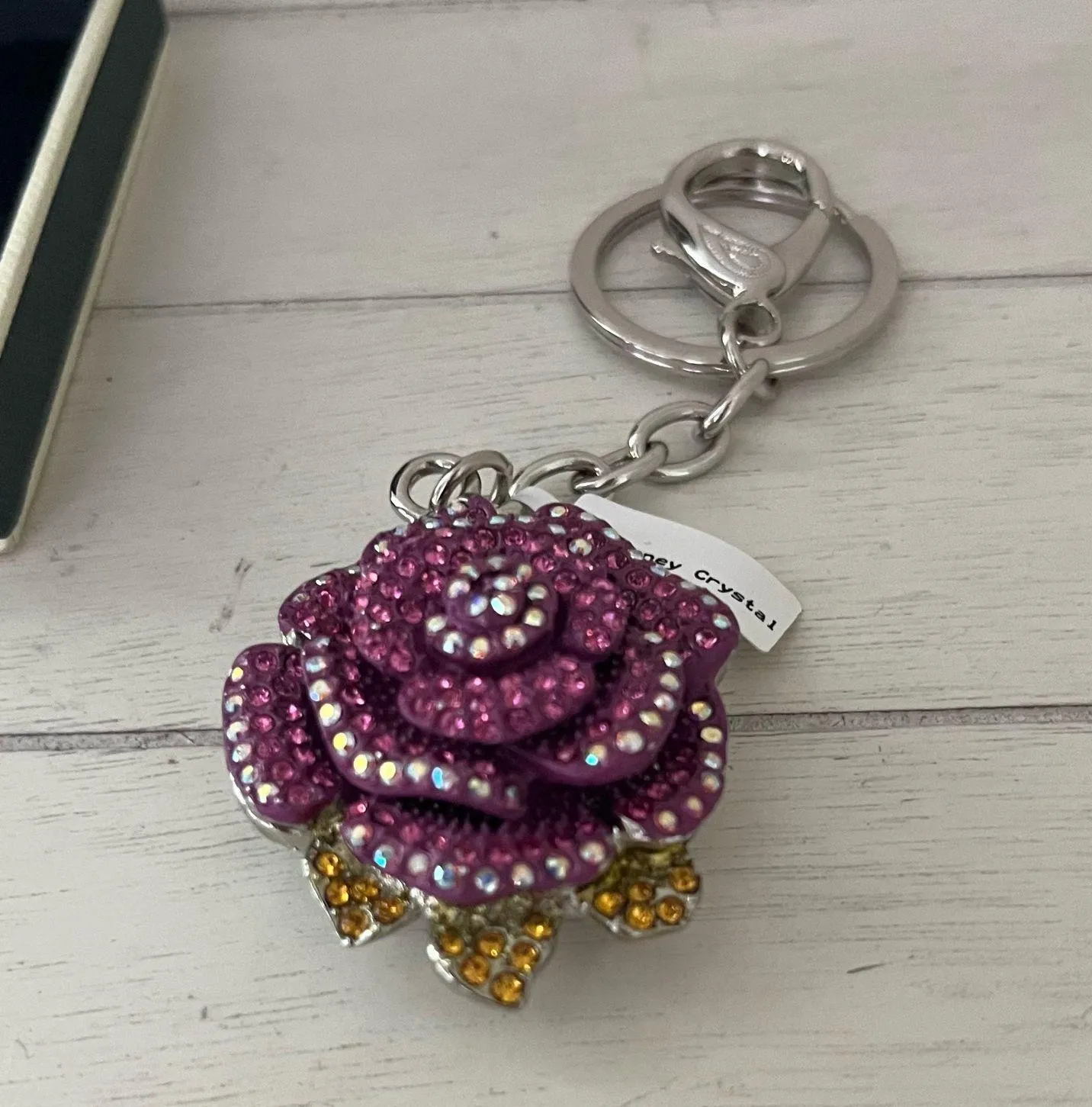 Killarney Crystal Jewelry Pink Rose Flower Key Chain Bag Charm - Image 3