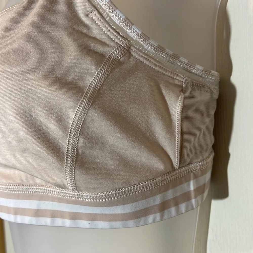 Lululemon Possibly Vintage Y2K Sports Bra White Tan Stripes 8 Medium - Image 13