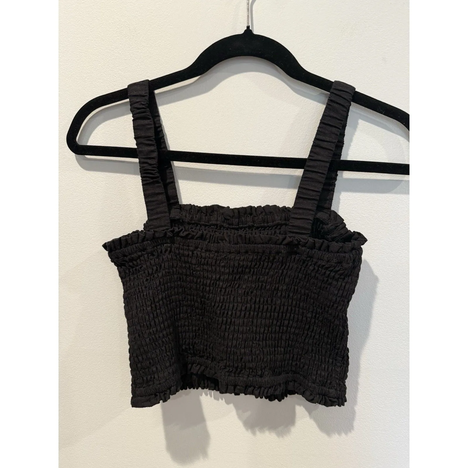 Steve Madden Crop Top Womens Small Black Smocked Stretch Linen Travel Punk Goth - Image 2