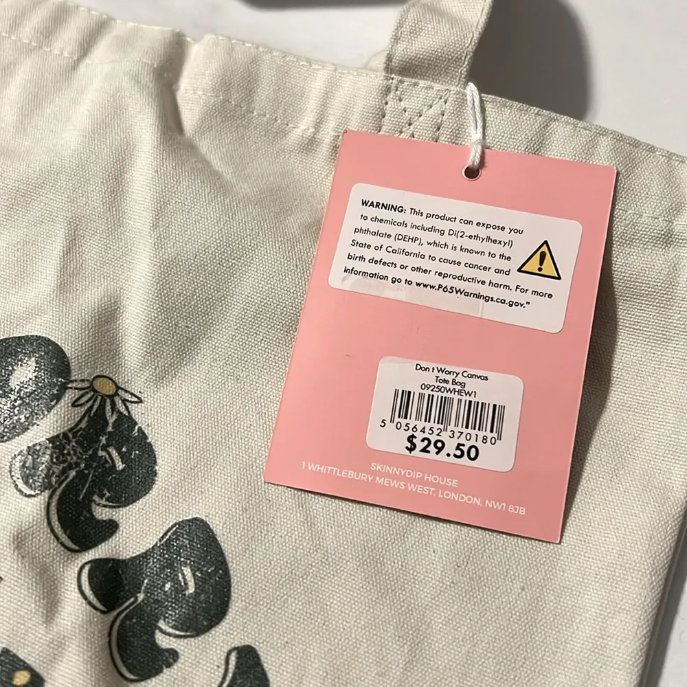 Skinnydip London “DON’T WORRY BE HAPPY” Canvas Medium Tote Bag, New w/Tag - Image 7