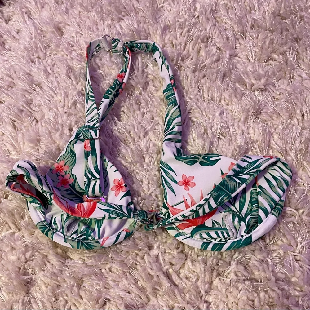 underwire bikini top, one shoulder tropical pattern, women’s small - Image 2