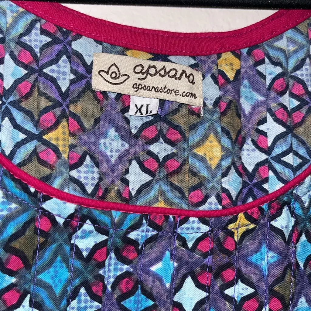 Vintage Watercolor Geometric Midi Dress Sleeveless mumu modest dress Size XL - Image 3