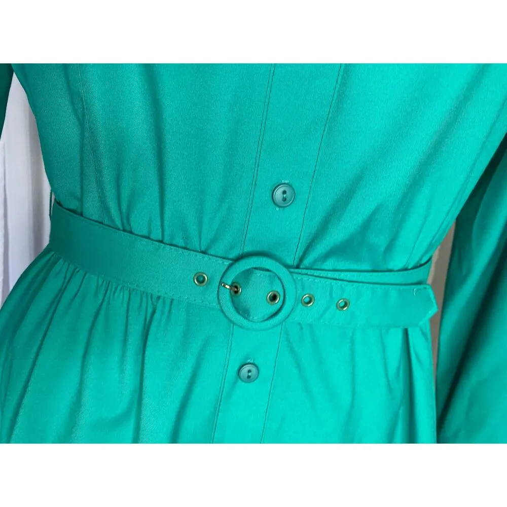 Shirt dress 1980s embroidered pockets swing skirt teal purple Green Size 14 - Image 5