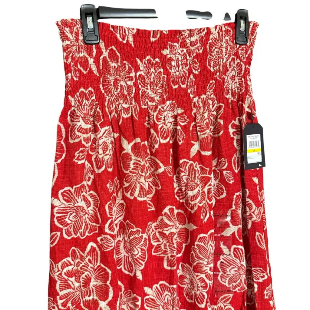 NWT Nautica Jeans Red High Waist Cotton Blend Floral Maxi Skirt Size Medium - Image 2