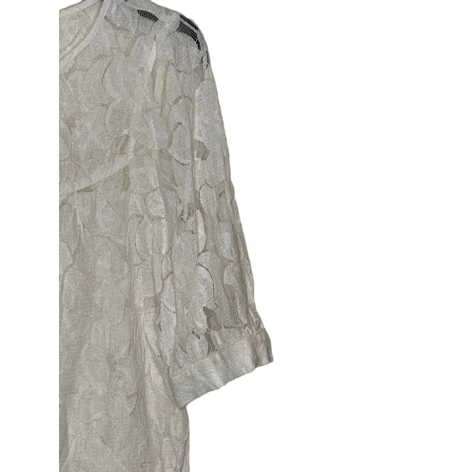 Gap‎ Women's Top Floral Lace Sheer Cuffed Sleeve Boxy Fit Crew Neck White Medium - Image 3