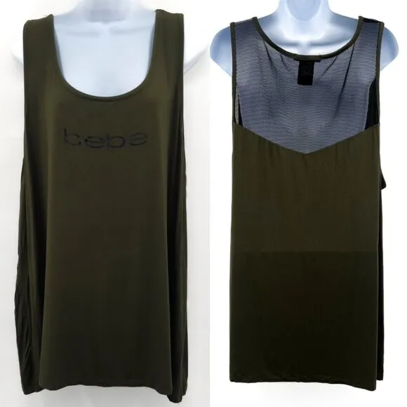 Bebe  Workout Athletic Tank Top Mesh Back Plus Size Hunter Green 3X Y2K Logo - Image 2