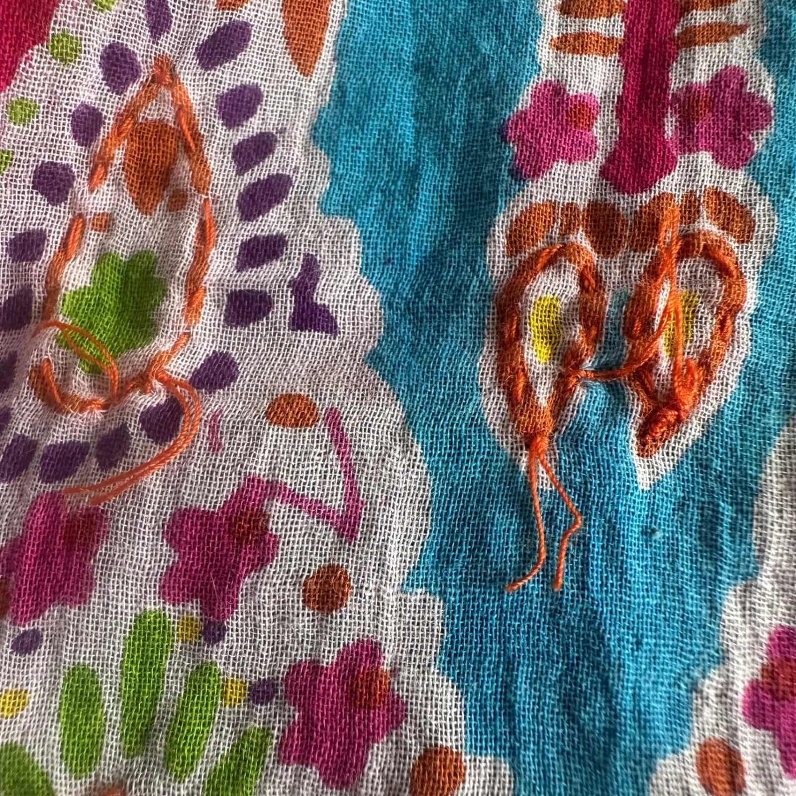 Raj India Cotton Boho Beaded Paisley Tassel Scarf Wrap Pink Blue Embroidered - Image 6