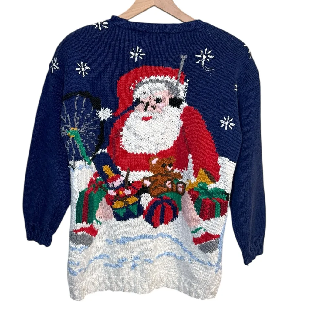 Signature By Northern Isles Sz M Santa Riding Bicycle Hand Knitted Heavy Sweater Size M - Image 7