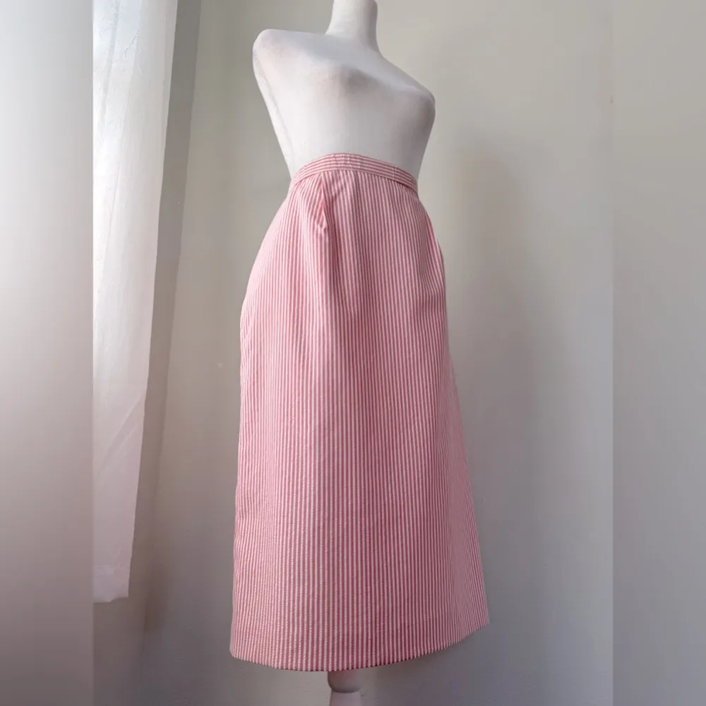 Vintage ‘00s Appleseed’s Petite Pink & White Stripe Seersucker Knee Length Skirt Size 6P - Image 5