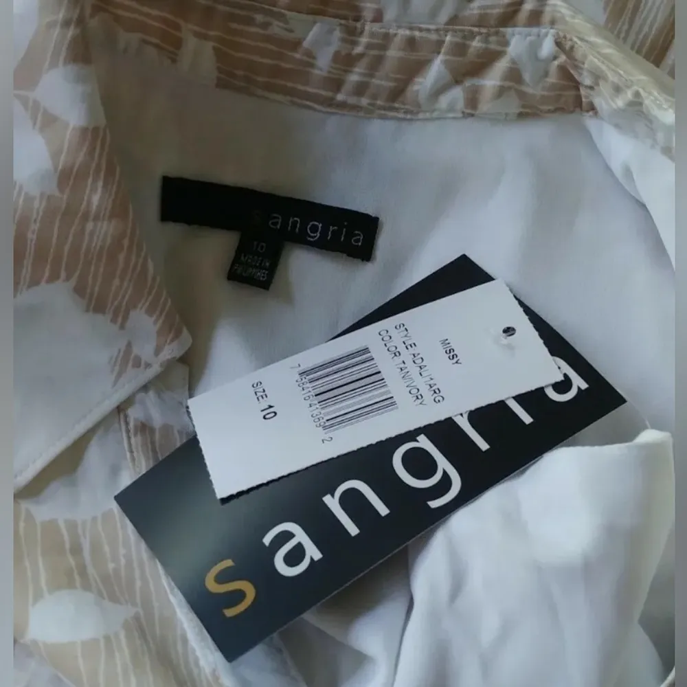 Tan White Floral Sleeveless Knee-Length ModCloth Shirt Dress by Sangria Size 10 - Image 7