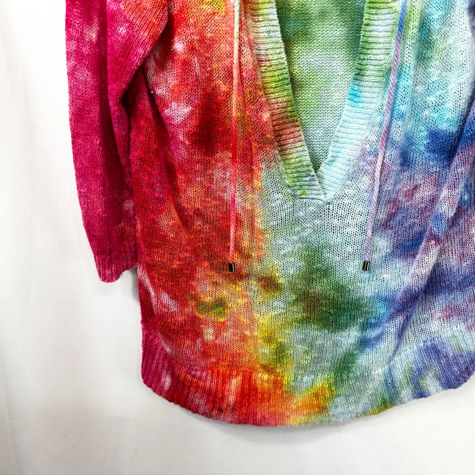 LOFT Medium Top Handmade Tie Dye V Neck Knit Sweater Rainbow Festival Boho 1752‎ - Image 6