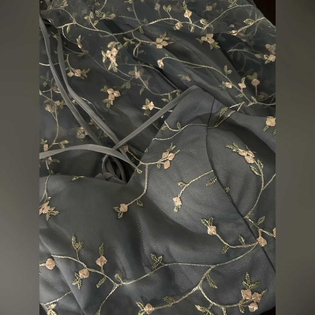 Mgiacy Embroidered Mini Dress Floral Design Sz L Tulle Babydoll Mesh Overlay Blue Size L - Image 10