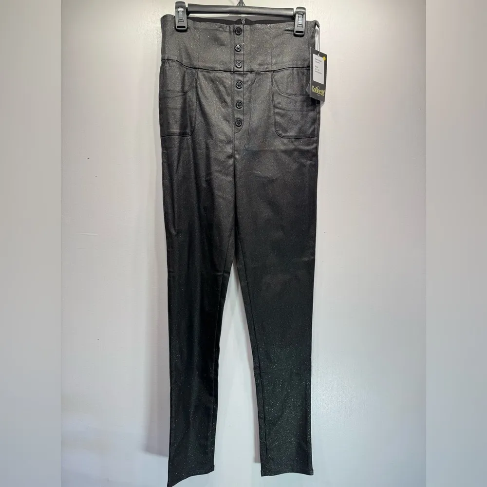 Black Glitter High Rise Slim Fit Nomi Vegas ModCloth Trousers by Collectif US 12 - Image 4