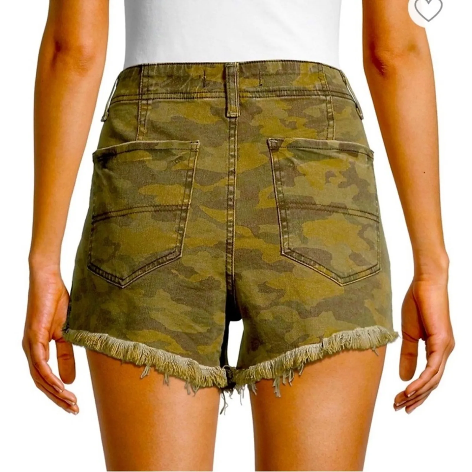 Free People Green Camo Denim Santa Cruz Shorts - Image 6