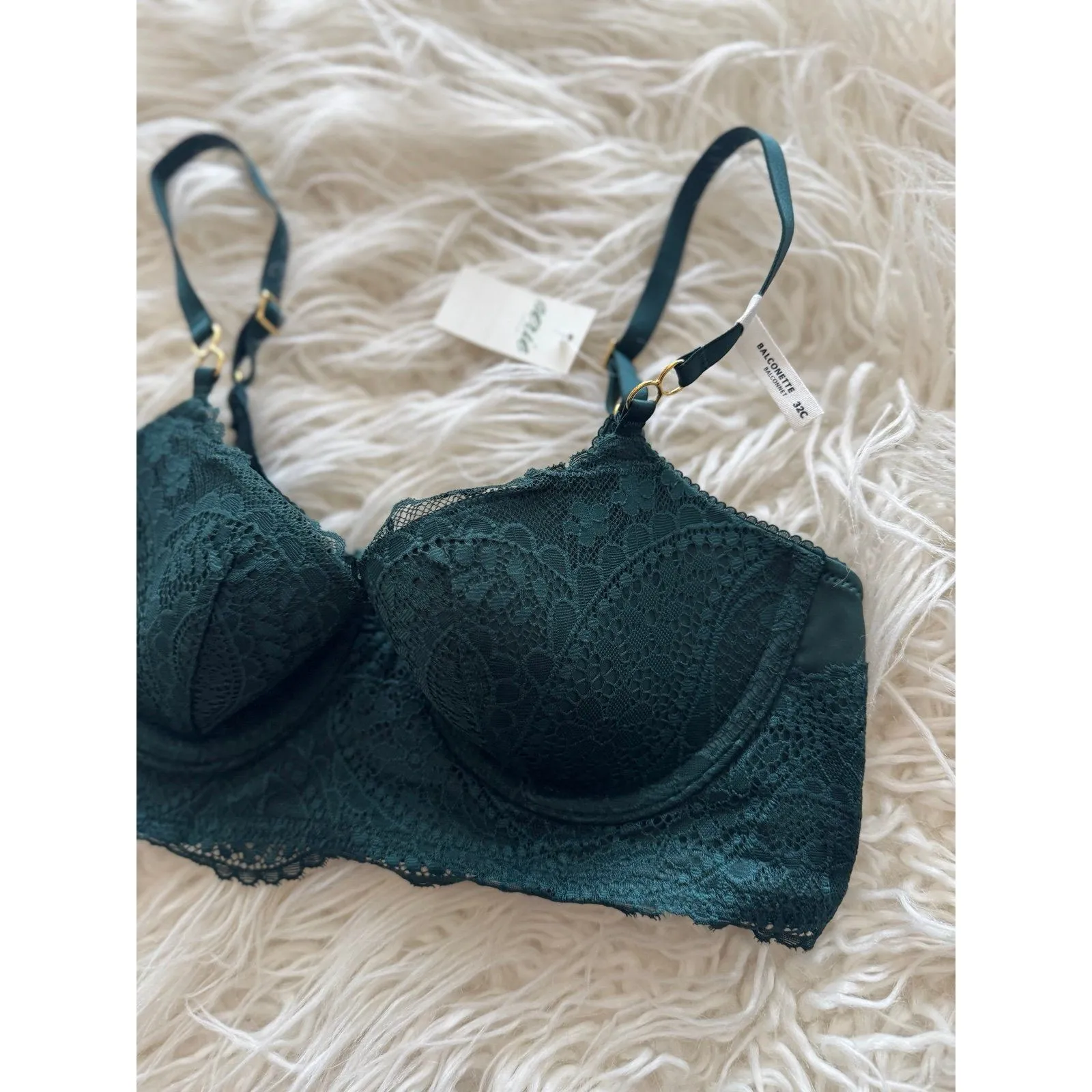 Aerie Real Power Paisley Lace Balconette Bra Deep Forest Green Size 32C - Image 6
