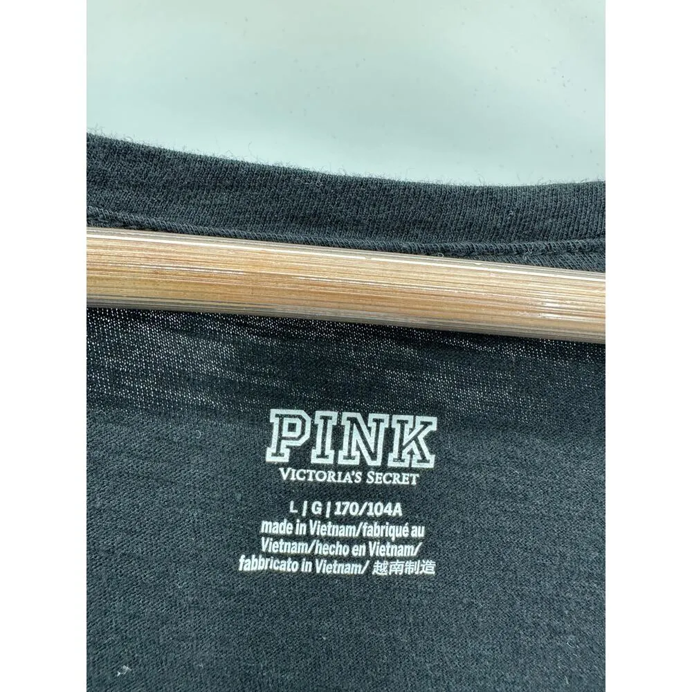 Victoria's Secret PINK Black Printed Short Sleeve Tee Shirt Women's Size Large L - Image 5