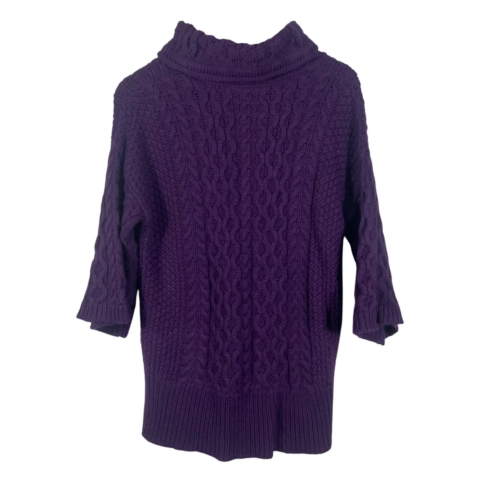 Per Se by Carlisle Purple Cable Knit Merino Wool Blend Turtleneck Sweater Small - Image 9