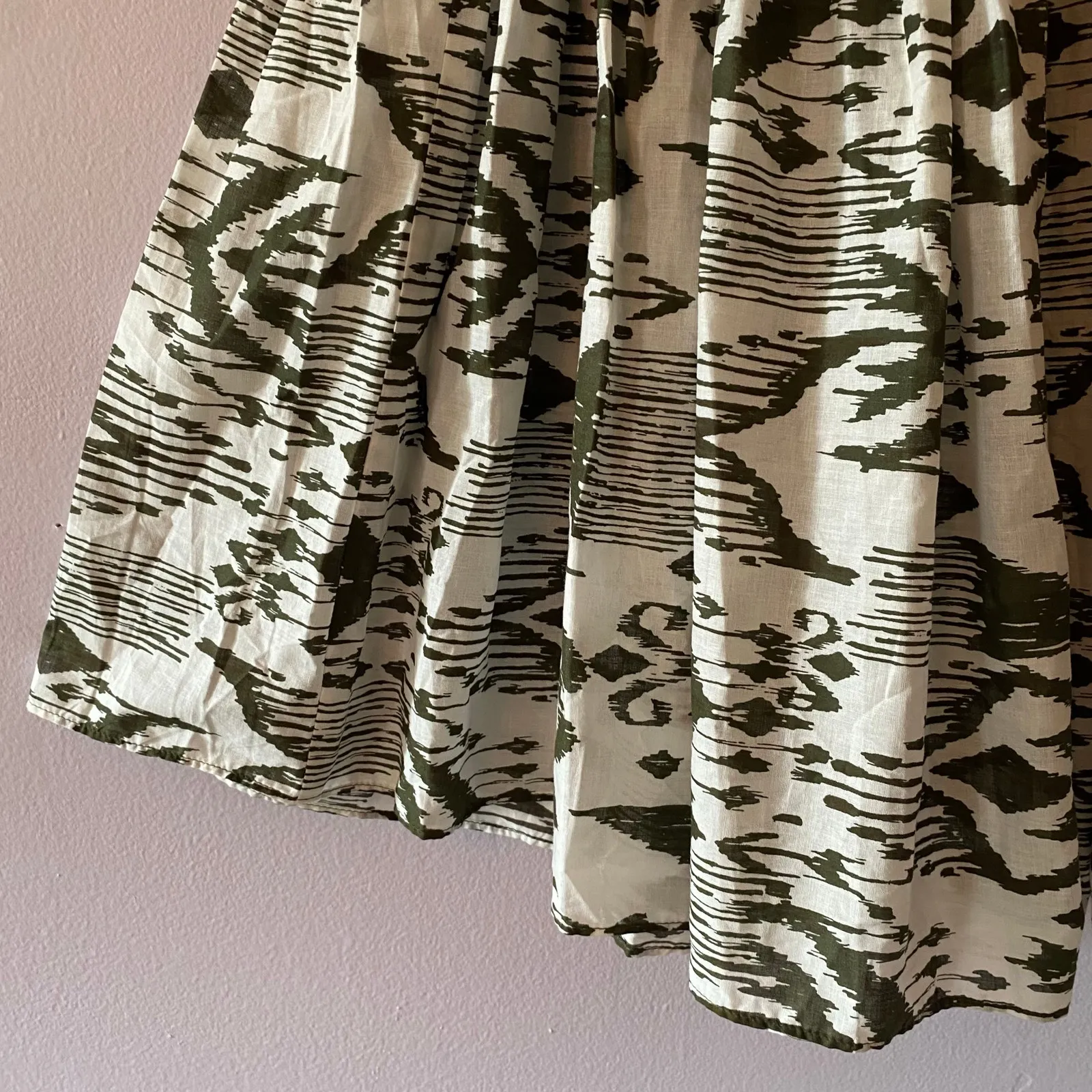 MISA Los Angeles Green White Smocked Puff Sleeve Mini Dress Cotton Women size XS - Image 6