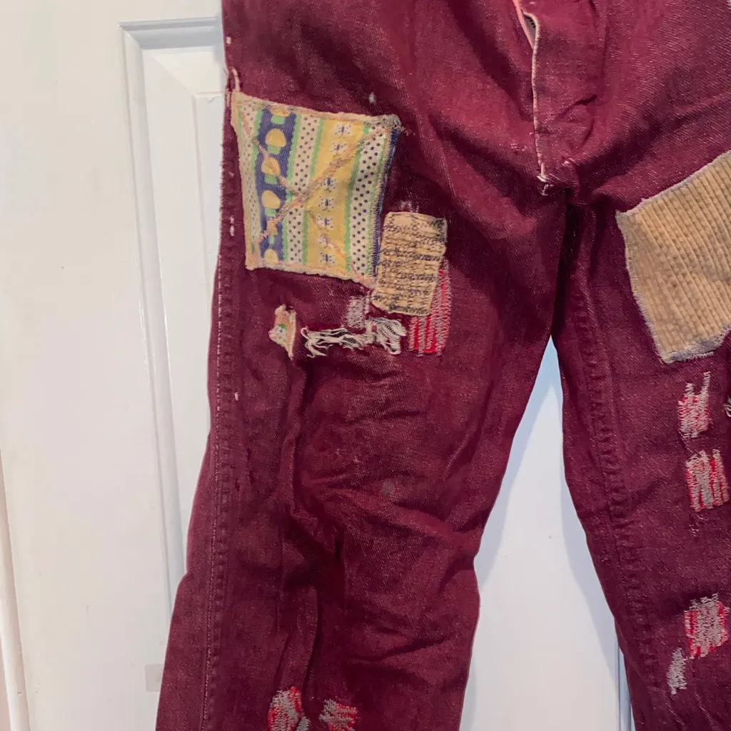 Women's70s Vintage Patchwork Flare Jeans Purple Size 24 - Image 7