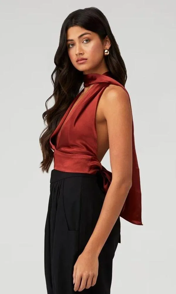 NONchalant Label Tara Silk Plunge Top Rust Womens Size XL Red - Image 3