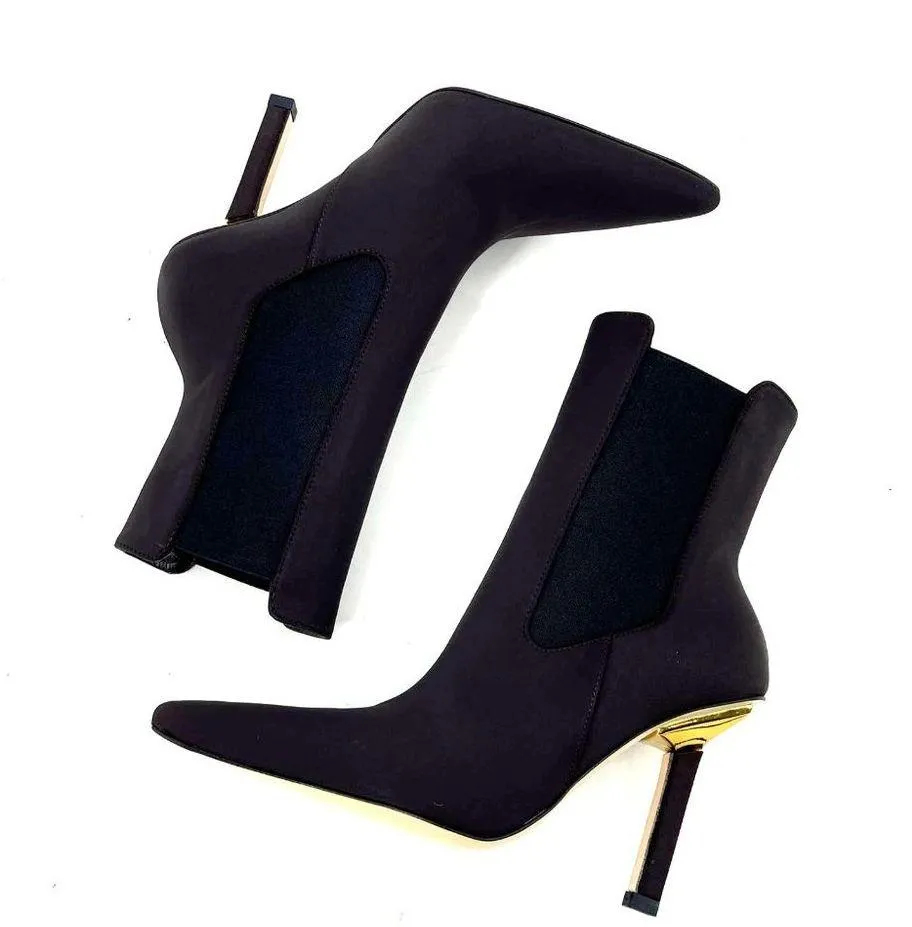 Good American High Kickstand Neoprene Boot Stiletto Pointed Chocolate Brown 9 - Image 2