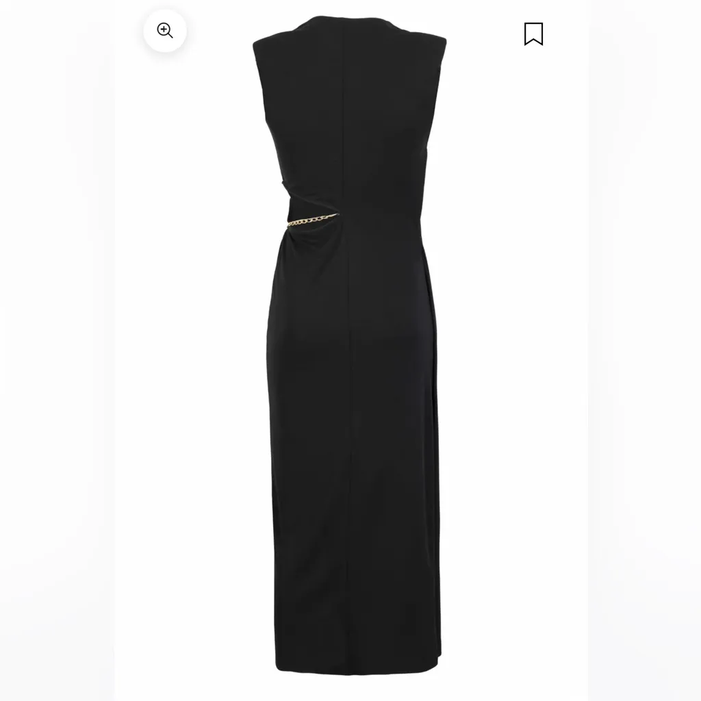 Exquise Black Midi Dress with Chain and Buckle Details - Image 3