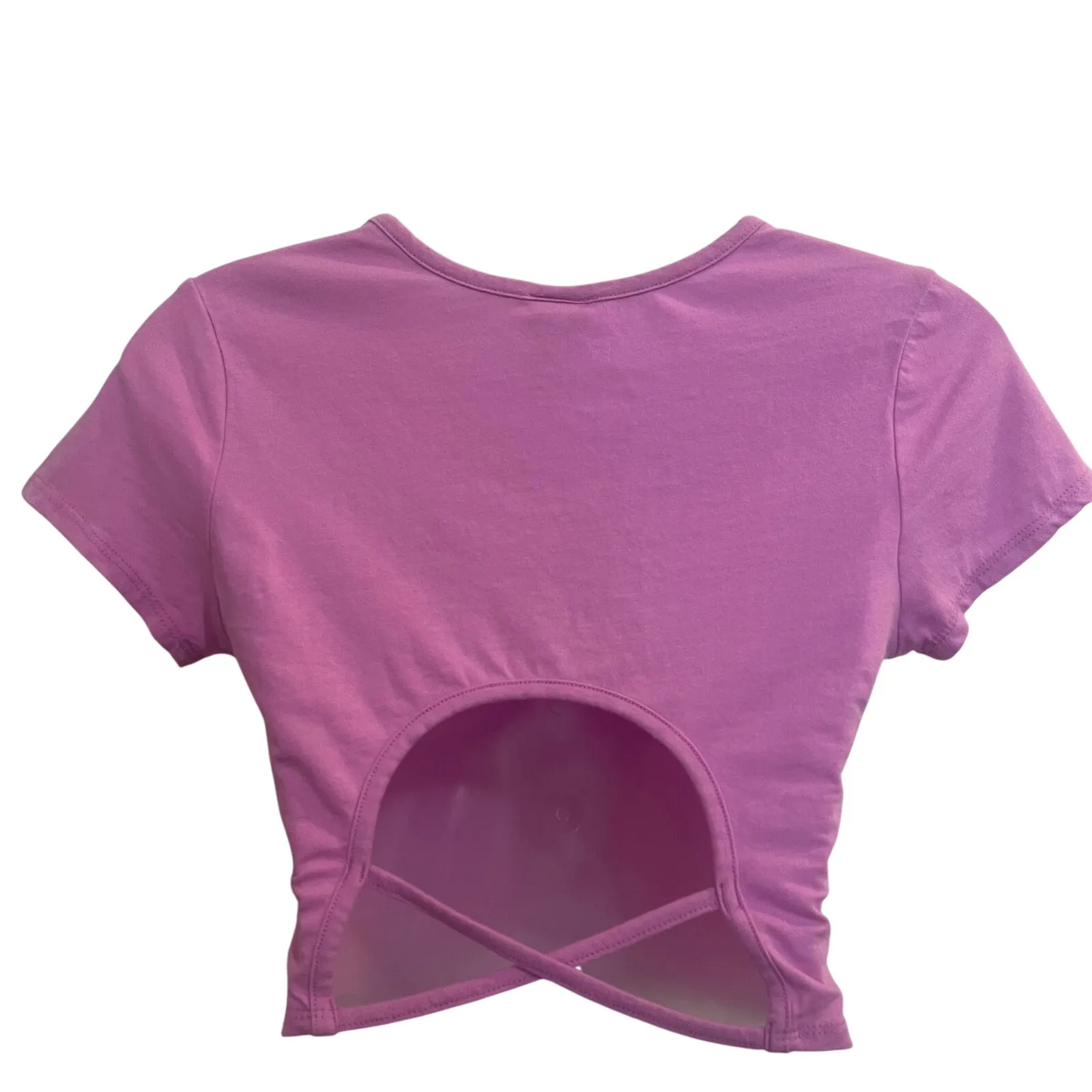 Destined Short Sleeve Casual Summer Crew Neck Strappy Cropped Top Pink Medium - Image 2