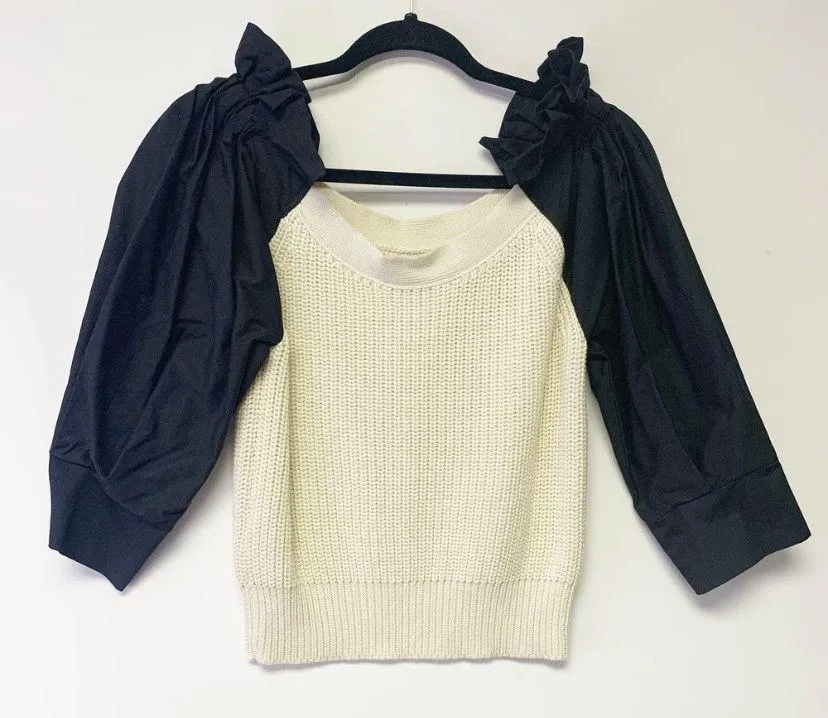 Mixed Puff Sleeve Knit Crop Sweater…Sz: Large - Image 3
