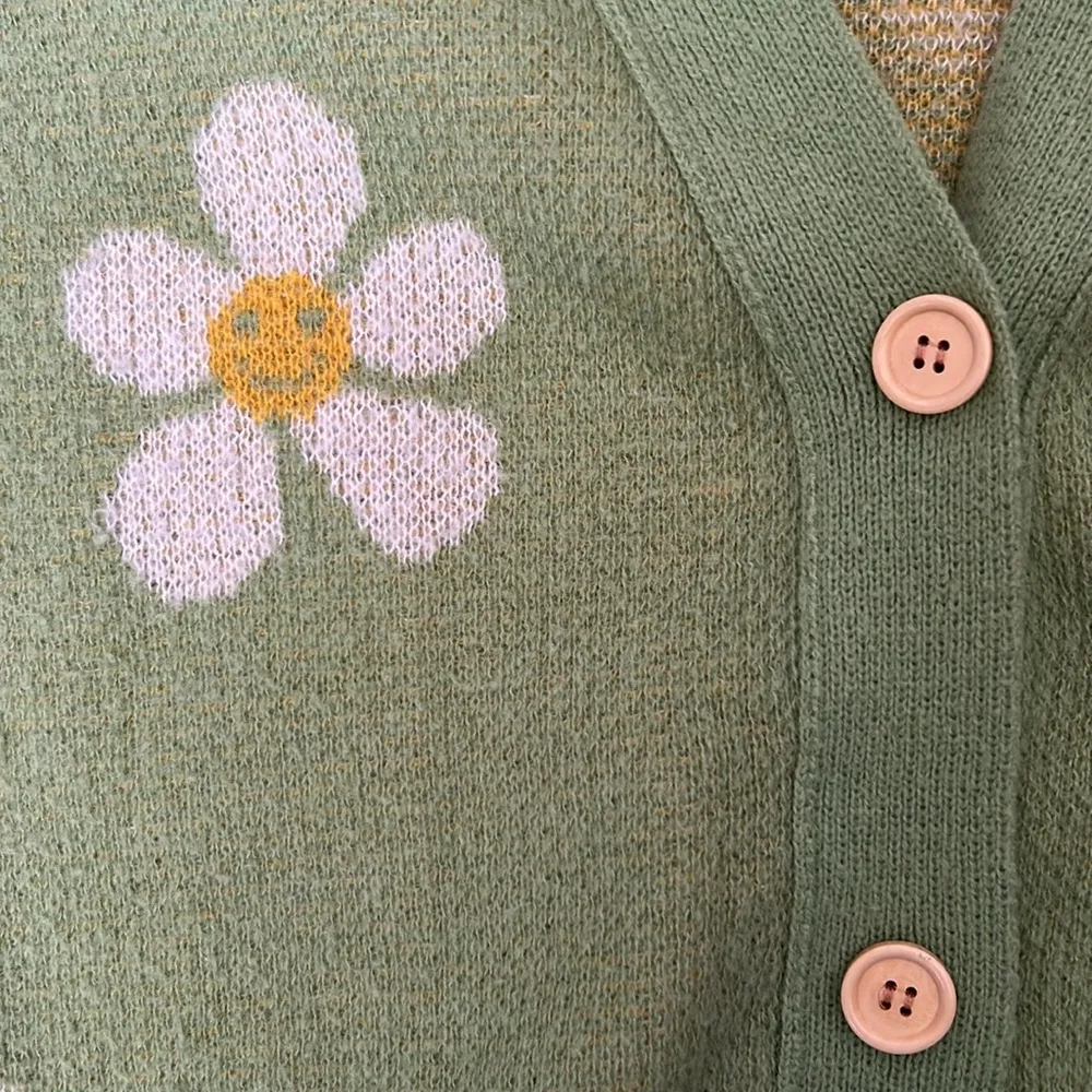 Green Floral Cardigan Sweater - Image 3