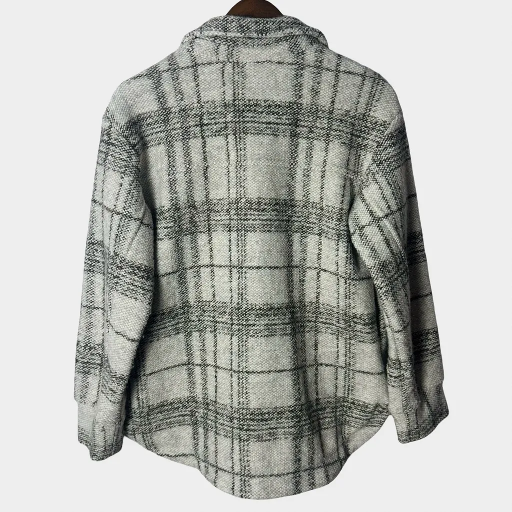 Banana Republic Plaid Shacket Jacket XS Petite Oatmeal Gray Wool Blend - Image 7