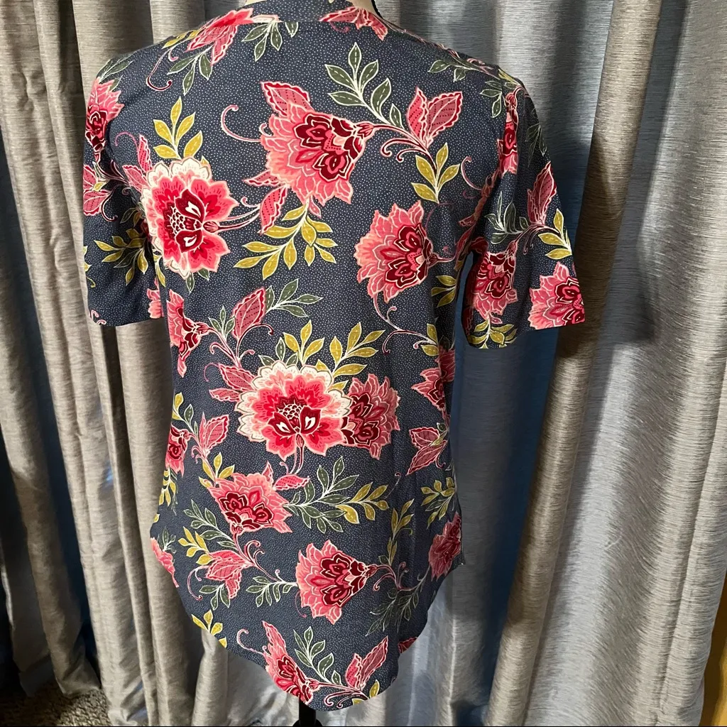 Loft Womens Size Small Blue Pink Floral Short Sleeve Cotton Crewneck‎ Shirt NEW - Image 11