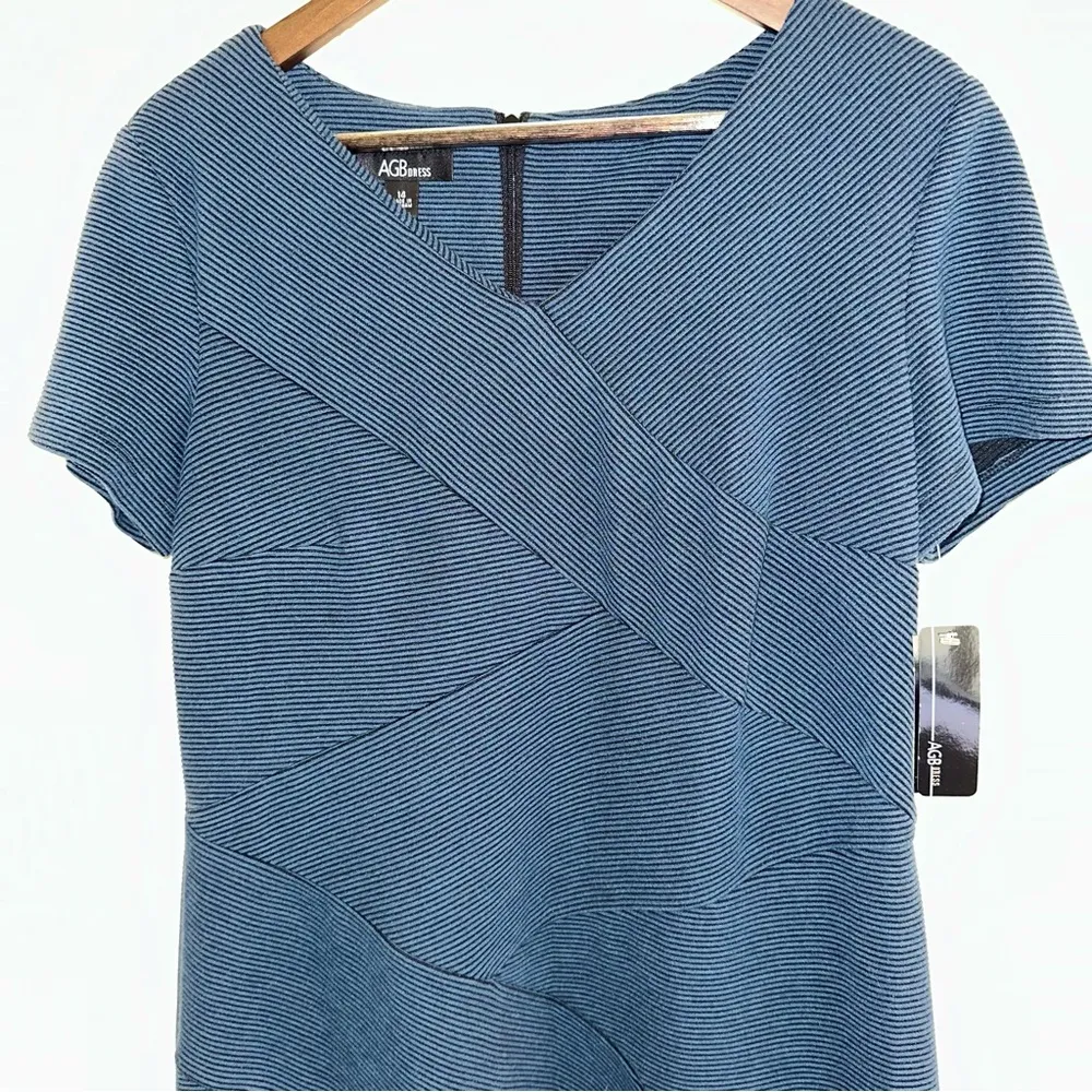 NWT AGB blue cross strip block short sleeve shift dress women 14 - Image 3