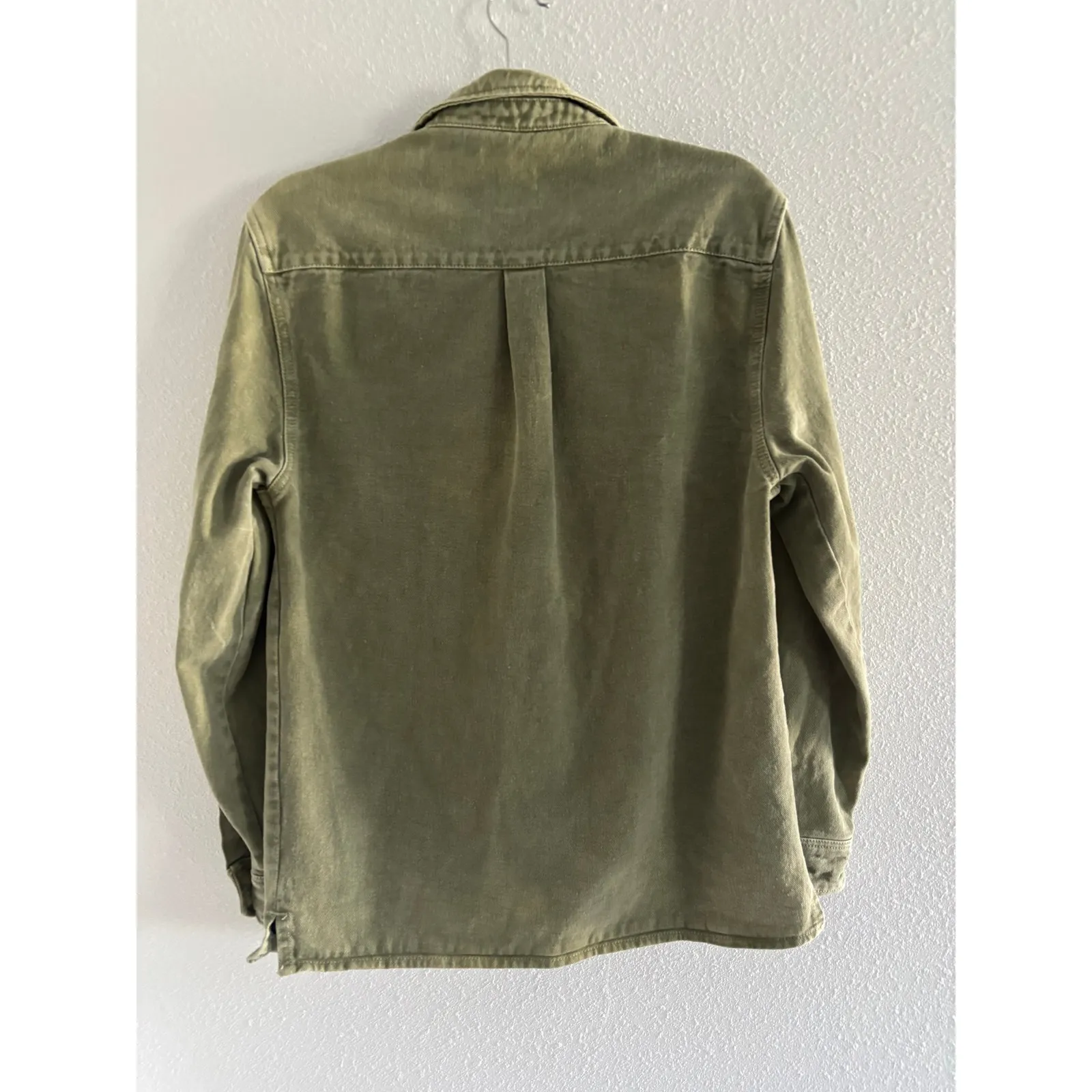 Zara Denim Shirt Womens Medium Olive Green Cotton Chore Western Oversized - Image 2