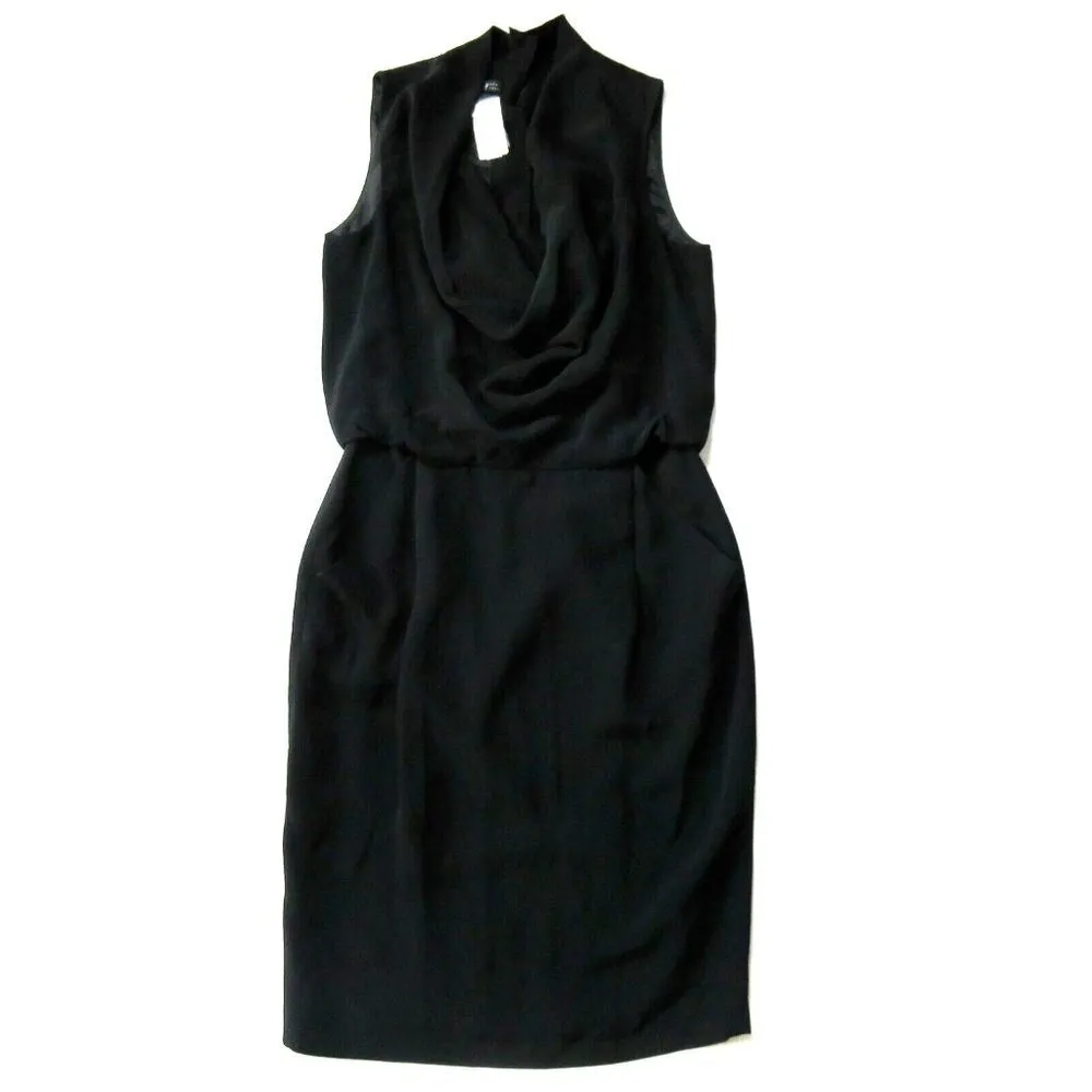 NWT Lafayette 148 Cowl Neck in Black Crepe Button Back Blouson Sheath Dress 4 - Image 2