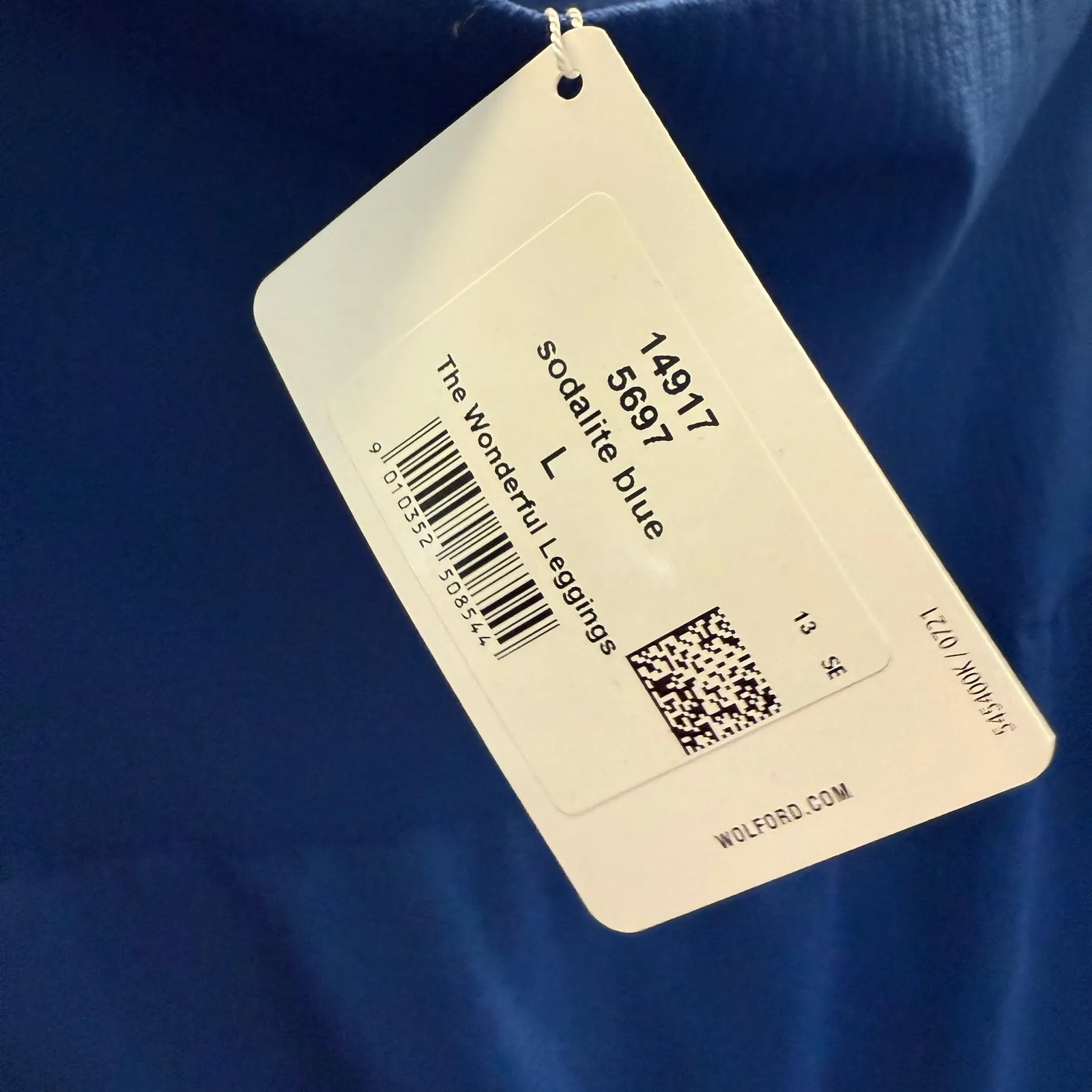 Wolford The Wonderful Leggings Sodalite Blue Cobalt Wide Band Compression Large - Image 5