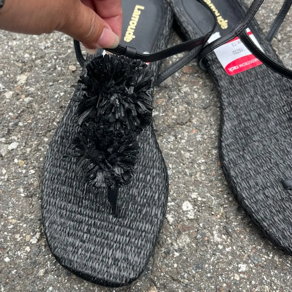 Larroude “Marilyn” Raffia Puff Leather Sandals New! Size 7.5 - Image 6