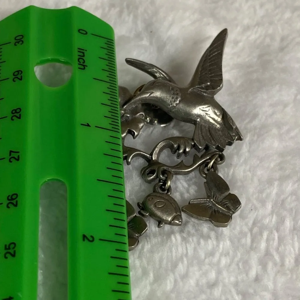 Hummingbird Flower Pin Brooch Jewelry Silver Color Butterfly Lady Bug Dangles - Image 9