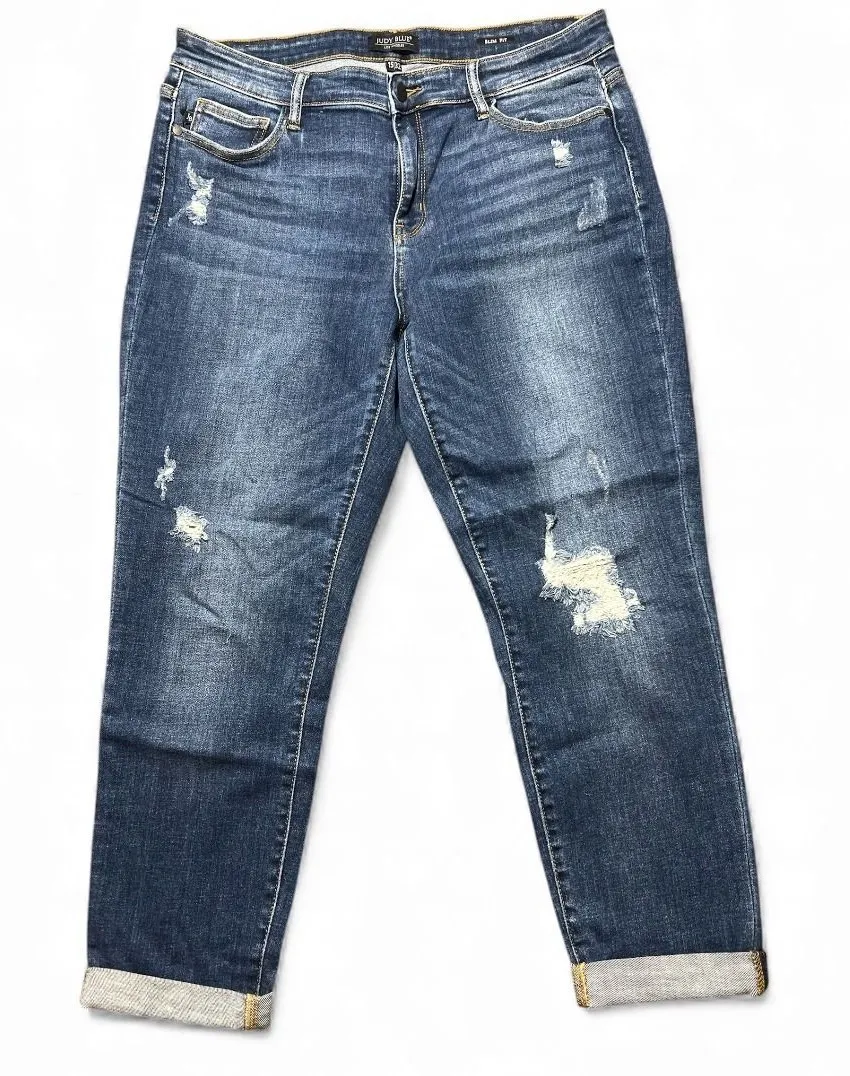 Judy Blue Jeans Slim Fit Distressed Medium Wash Size 15/32 Ankle Crop Mid Rise - Image 1