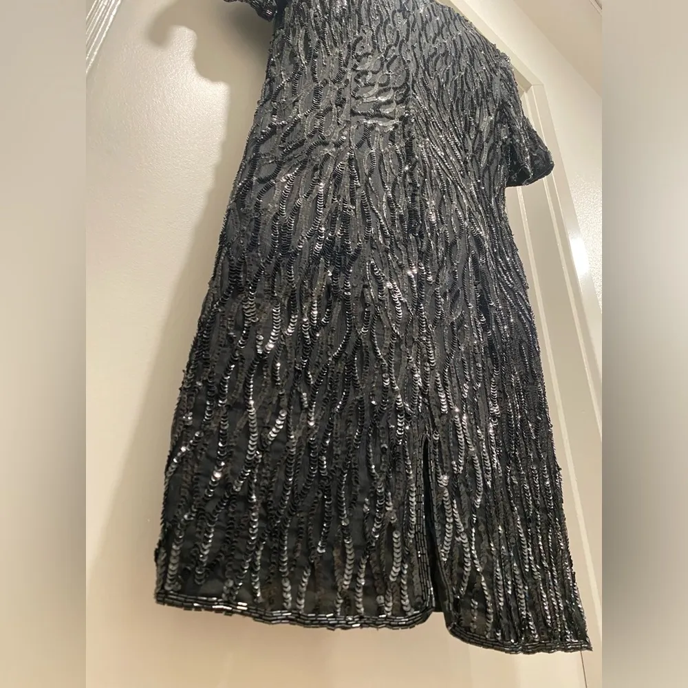 VTG 80s Stenay Black Sequin Formal Cocktail Party Above Knee Short Sleeve Dress Size 10 - Image 16